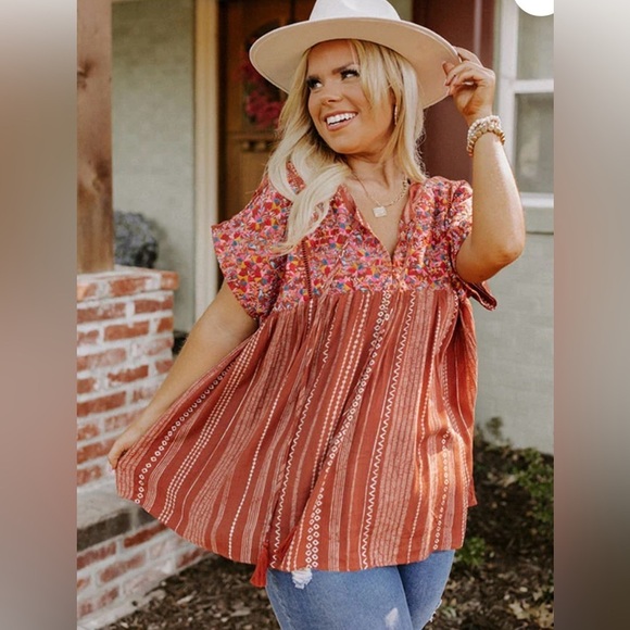 SAVANNA JANE EMBROIDERED BOHO TOP V- NECK SHOULDER SLEEVES SIZE 1X - Picture 2 of 12